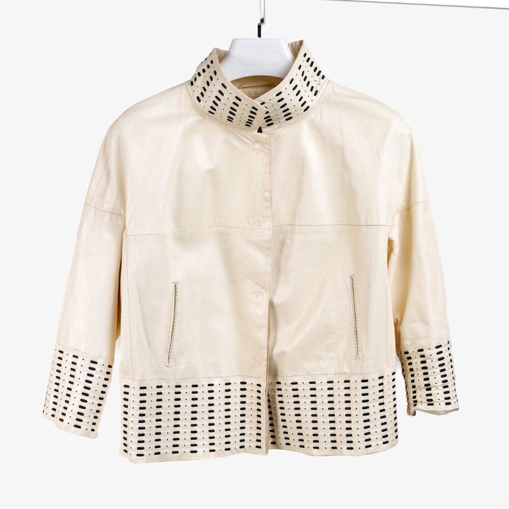 Sportmax Embroidered Beige Leather Box Jacket